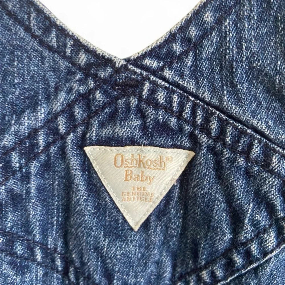 Vintage 80-90s Osh Kosh‎ Blue Animal Embroidered Patch Baby Denim Overalls 3-6M